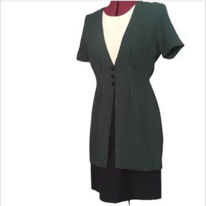 Vintage Navy, Green and White Dress